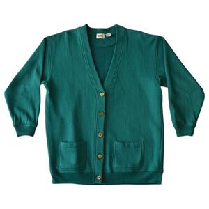 Vintage Teal Button-Up Cardigan Unisex – Size Medium, Cozy and Preppy